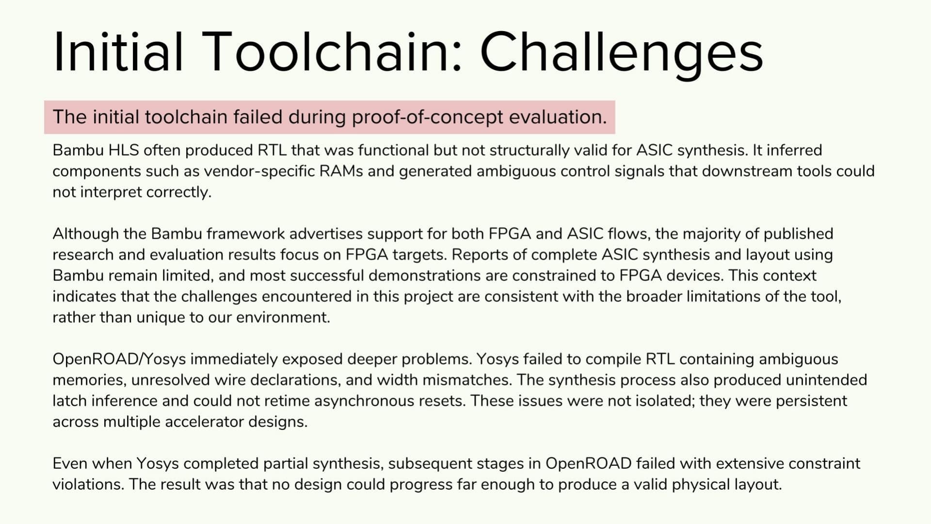 Initial Toolchain: Challenges. Original 2025 NSF CROSS Project presentation slide.