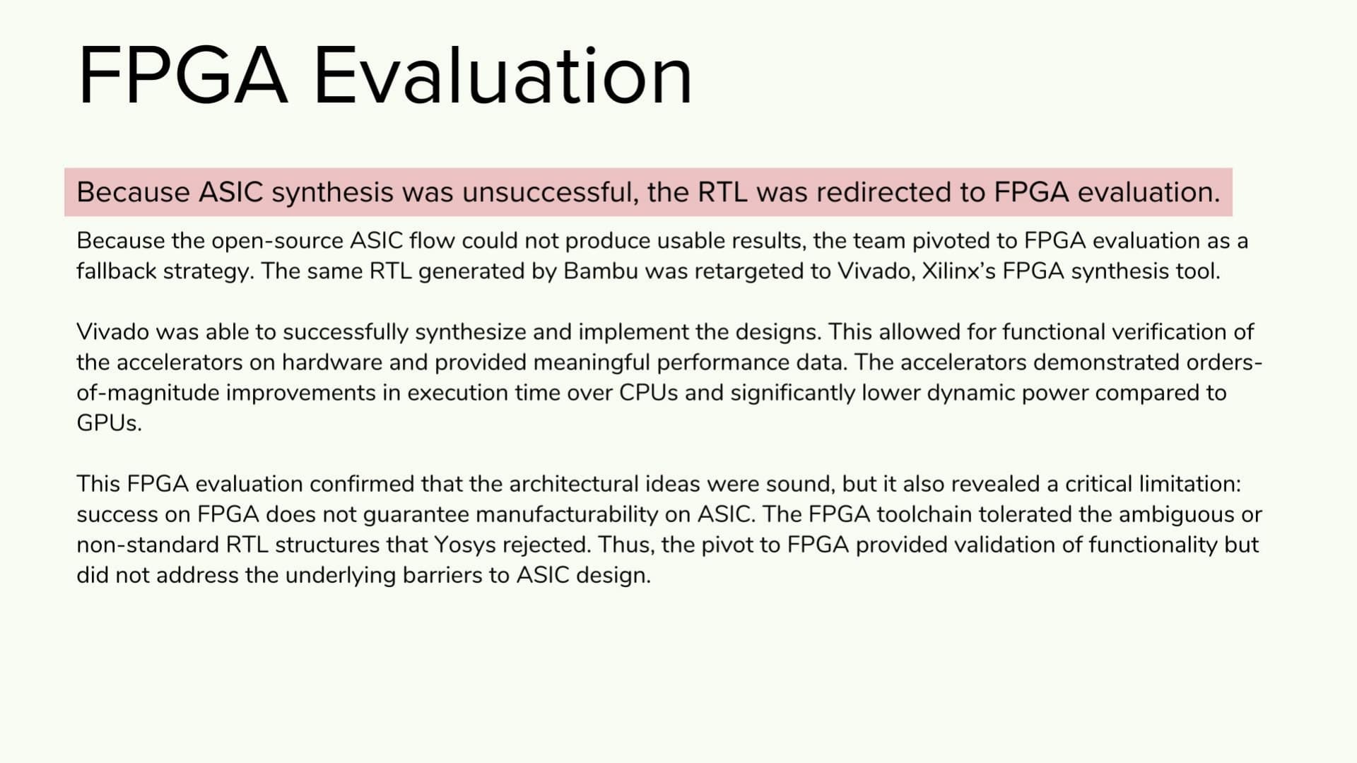 FPGA Evaluation. Original 2025 NSF CROSS Project presentation slide.