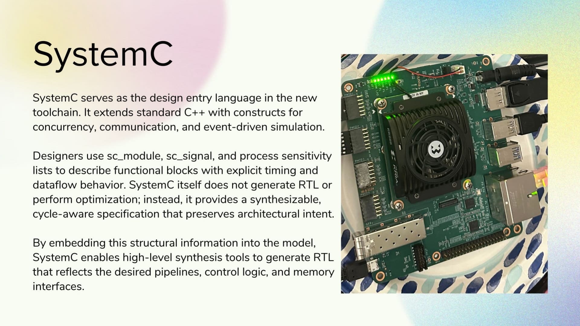 SystemC. Original 2025 NSF CROSS Project presentation slide.